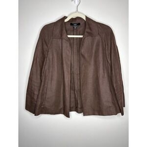 Talbots‎ Petites Pure Irish Linen Open Front Jacket Brown Lightweight Size L